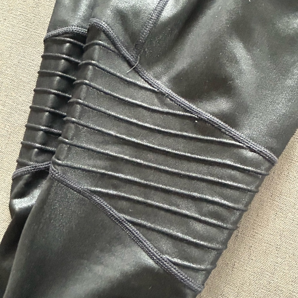Athleta Black Moto Ribbed Leggings - XXS